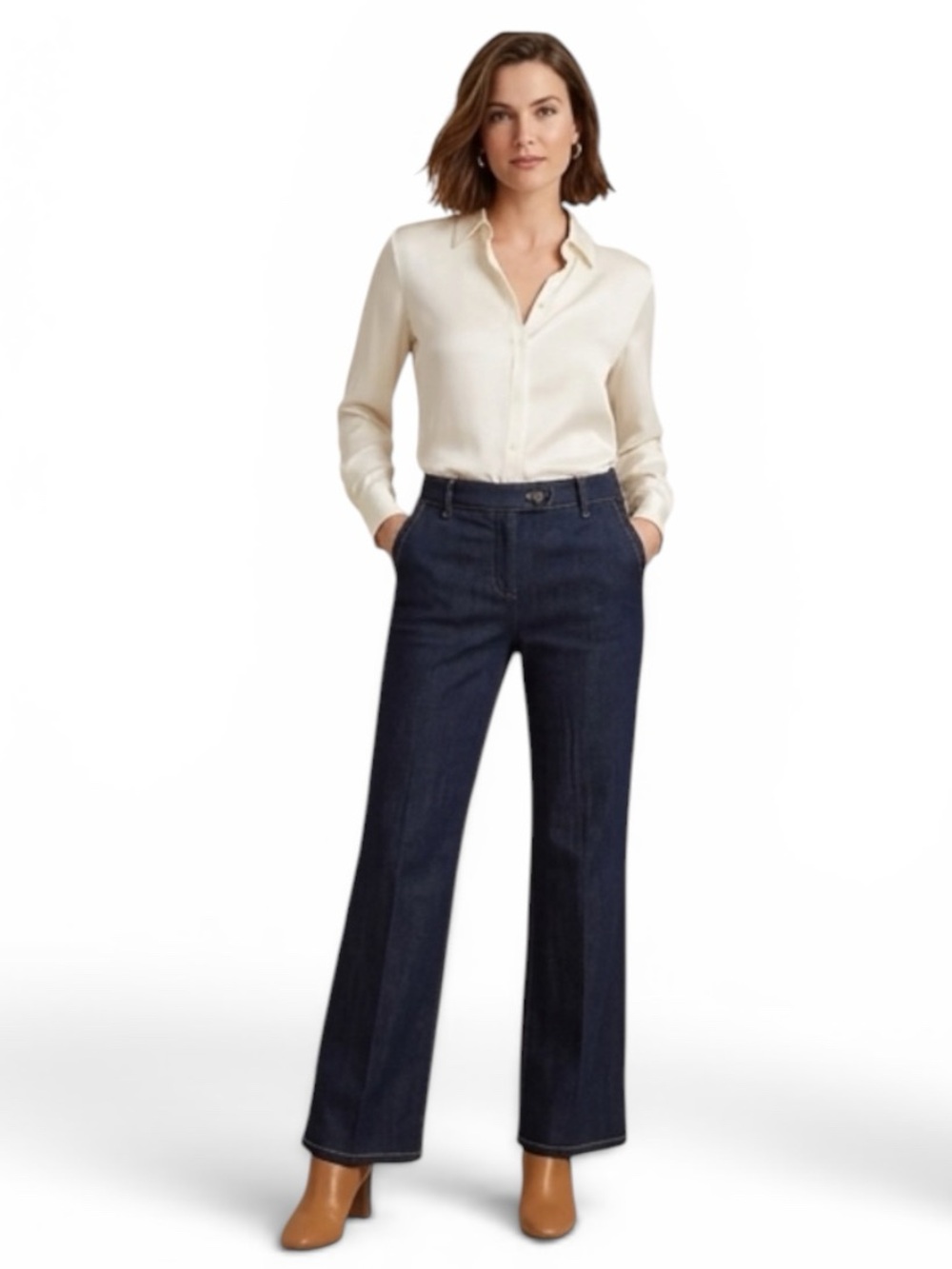 Ann Taylor Curvy Fit Trouser Jeans Dark Wash Wide Leg Size 6
